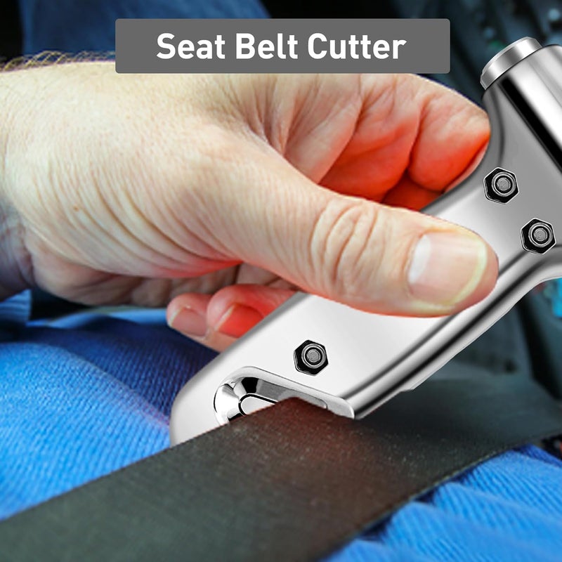 SZEOF Safety Hammer Cute with Window Breaker and Seat Belt Cutter,Car Emergency Escape Hammer,Escape Tool,Metallic Silver,2PCS - Image 4